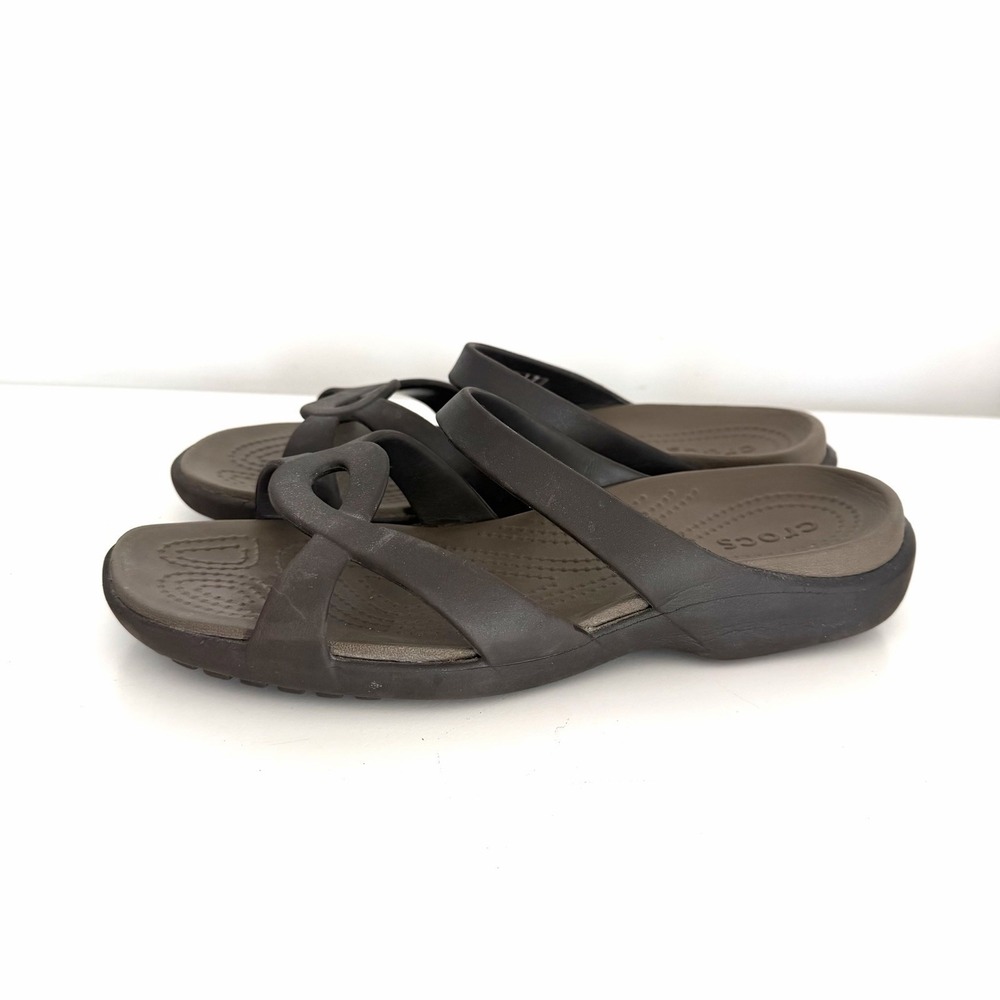 Crocs Women Sz 10 Meleen Twist Slides Brown Packable Comfort Lake Beach